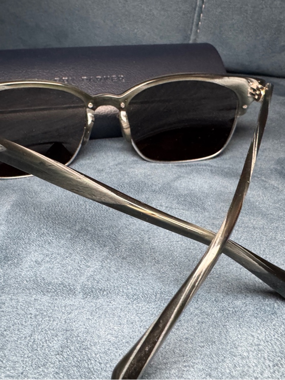 Warby Parker Ames Grey Wood-Grain Frame Sunglasses with Dark Lenses - Picture 5 of 6